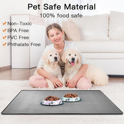 48" x 32" Largest Pet Food Mat, XXXL Silicone Dog Mats for Food and Water, Nonslip Pet Feeding Mats for Floors,Dog Cat Bowl Mat with Raised Edges, Avocado Green