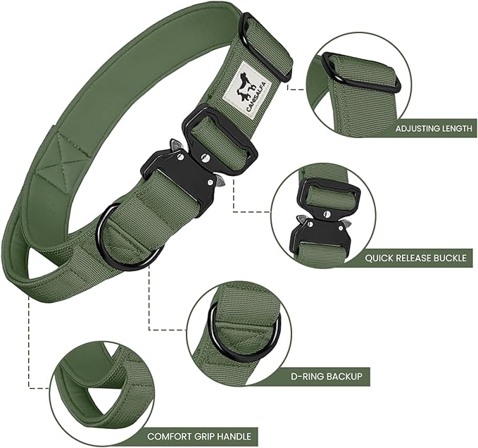 Camo Tactical Dog Collar for Medium & Large Dogs – Heavy Duty Adjustable Nylon Collar with Control Handle, Quick-Release Metal Buckle & D-Ring Comfortable, Durable Training Collar for All Dog Breeds