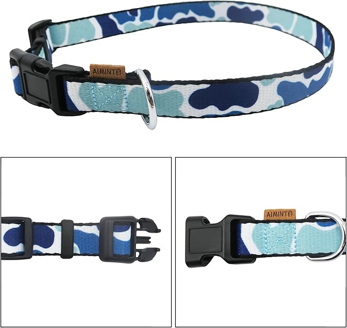 Dog Collar, Cute Camouflage Pattern, Soft and Adjustable Collar with Quick Release Buckle (S (Neck 11-18", Width 5/8"), Camouflage Blue)