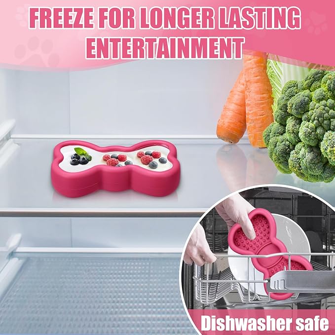 Lick Mat for Dogs, Animire Anti-Spilled Bow Tie Lick Bowls for Anxiety Relief, Silicone Slow Feeder Licking Pad with Suction Cups, Freezeable Dog Enrichment Toy for Boredom and Distraction(Rose,S)