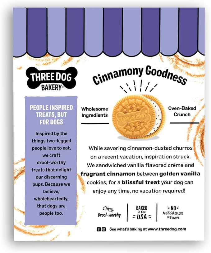 Three Dog Bakery Churro Lick'n Crunch Vanilla & Cinnamon Crunchy Dog Treats, 13-oz Box (Pack of 2)