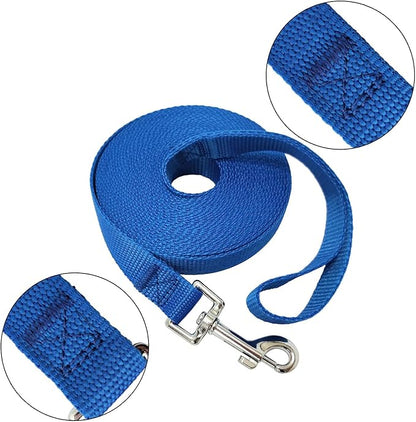 Nylon Training Dog Leash for Small Medium Large Dogs, 15ft 20ft 30ft 50ft Long Leash Dog/Puppy Lead for Obedience Recall Training, Camping (20ft, Blue)