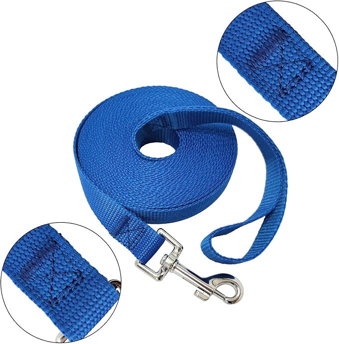 Nylon Training Dog Leash for Small Medium Large Dogs, 15ft 20ft 30ft 50ft Long Leash Dog/Puppy Lead for Obedience Recall Training, Camping (1" x 15ft, Blue)