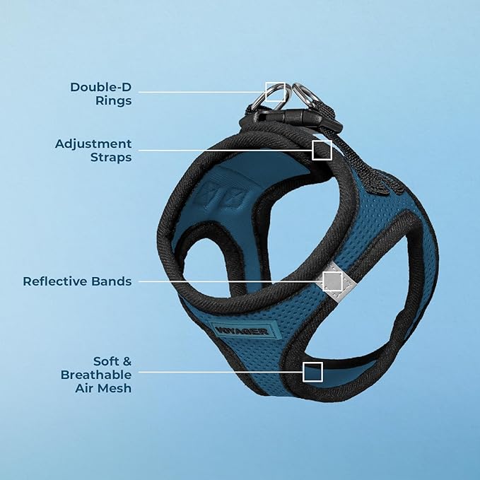 Best Pet Supplies Voyager Step-in Air Harness - All Weather Mesh, Reflective, No Pull Harness for Dogs, Cats - Secure with Hook & Loop Fastener, Buckle, Double D-Rings - Blue/Black Trim, L