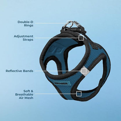 Best Pet Supplies Voyager Step-in Air Harness - All Weather Mesh, Reflective, No Pull Harness for Dogs, Cats - Secure with Hook & Loop Fastener, Buckle, Double D-Rings - Blue/Black Trim, L