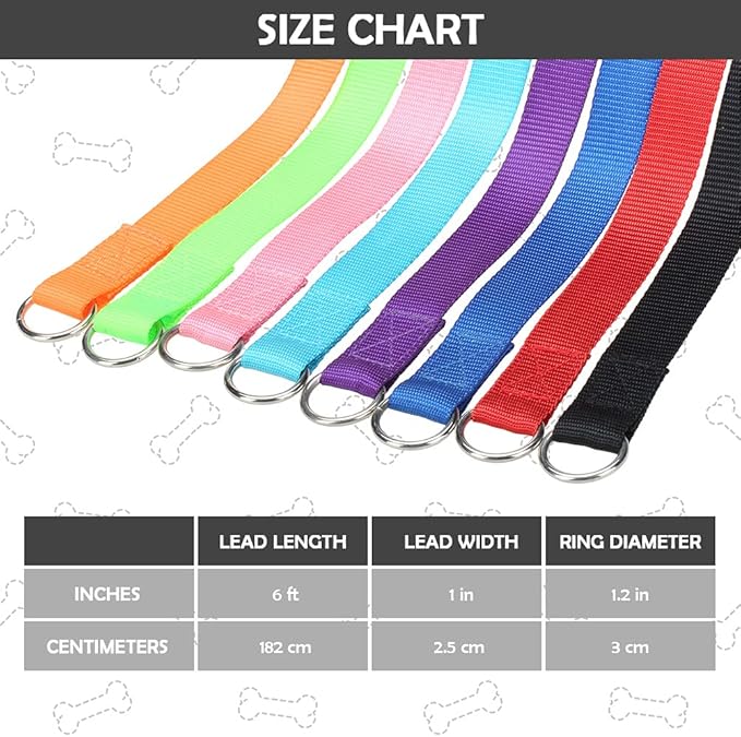 HOMIMP Slip Lead Dog Leash 6 FT- 8 PCS Bulk Colors Kennel Control Leashes for Small Medium Large Dogs Puppy Animal Rescue, Grooming - Heavy Duty Strong Nylon 6 Foot Long for Shelter, Vet, Training