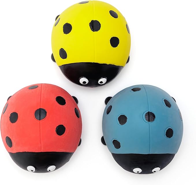 Pawdoer 3 Pack Squeaky Dog Toys for Medium Dogs, Soft Latex Squeaky Dog Ball, Cute Funny Squeak Ladybug Pet Toys