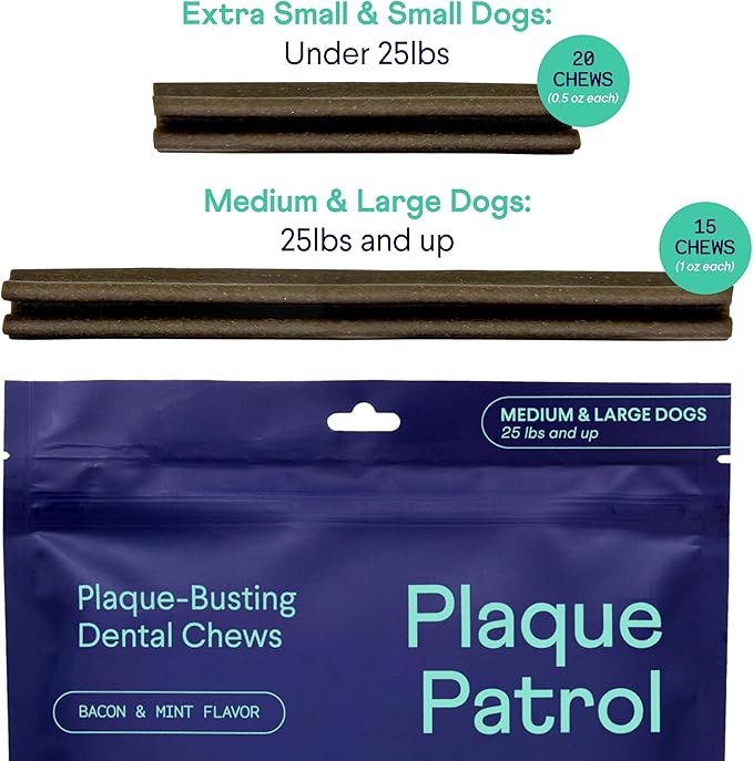 Finn Plaque Patrol Dental Chews | Triple-Action Defense Against Plaque, Tartar, and Bad Breath | for Medium/Large Dogs, 25+ lbs