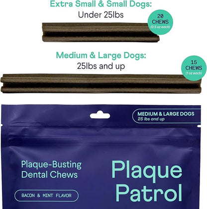 Finn Plaque Patrol Dental Chews | Triple-Action Defense Against Plaque, Tartar, and Bad Breath | for Medium/Large Dogs, 25+ lbs