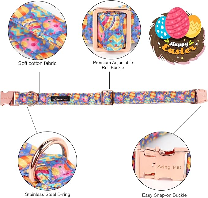 ARING PET Easter Dog Collar, Cute Purple Easter Eggs Pet Collars with Bow Tie for Puppy Small Medium Large Dogs-M