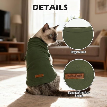 EXPAWLORER Soft Cat Sweater - Sweaters for Cats Only Warm Kitten Clothes, Fall and Winter Pet Coat Pullover Design, Fleece Sweatshirt Clothing Also for Puppy Small Dogs, Army Green M