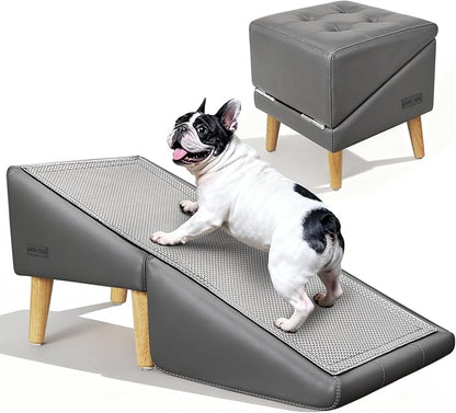 Dog Stairs for Small Dogs and Cats 16" H - with Encrypted Dot-Grip Non-Slip Surface, 2-in-1 Pet Ramp & Steps for Bed/Couch, Foldable Split Ottoman with Solid Wood Frame, Sturdy & Portable for Puppies