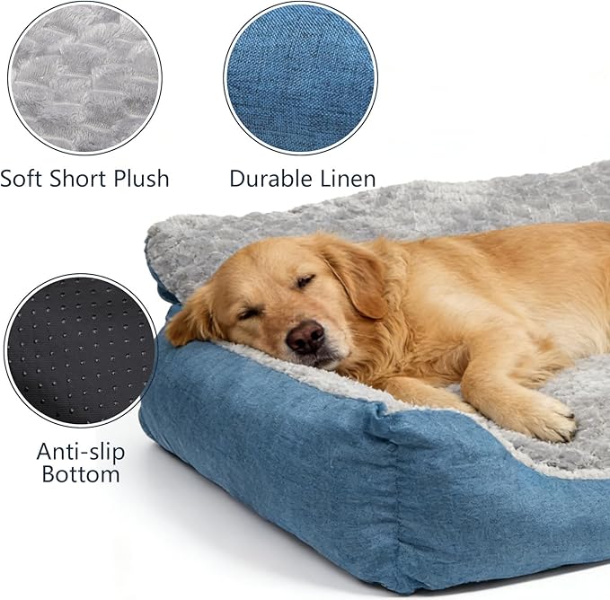 Big Dog Bed for Large Sized Dogs with Soft Plush Cushion, Machine Washable High Backrest Bed, Round Pet Sofa with Non-Slip Bottom,Year-Round Comfort for Dogs Up to 66 lbs