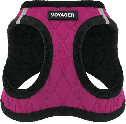 Best Pet Supplies - All Weather Plush, Reflective, No Pull Harness for Small, Medium Dogs, Cats - Secure with Hook & Loop Fastener, Buckle, Double D-Rings - Red Rose Plush, XL