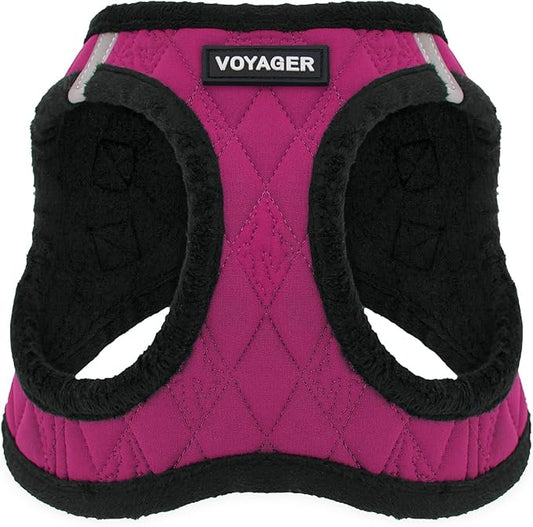 Best Pet Supplies - All Weather Plush, Reflective, No Pull Harness for Small, Medium Dogs, Cats - Secure with Hook & Loop Fastener, Buckle, Double D-Rings - Red Rose Plush, XL