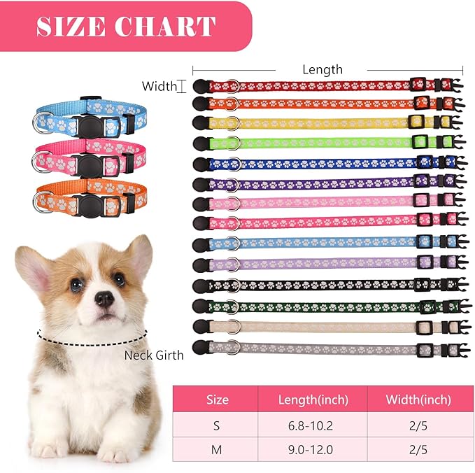 14 PCS Puppy Collars for Litter Puppy ID Collars Glow in The Dark Whelping Supplies Soft Nylon Breakaway Coloured Collars with 2 ID Tags(M)