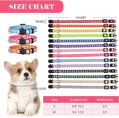 14 PCS Puppy Collars for Litter Puppy ID Collars Glow in The Dark Whelping Supplies Soft Nylon Breakaway Coloured Collars with 2 ID Tags(M)