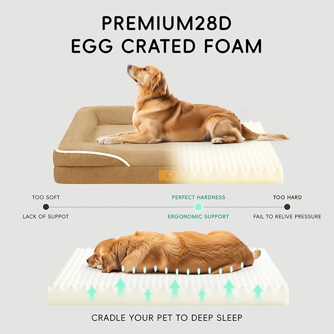Homemate Dog Bed Medium Size Dog 28x23 inch with Orthopedic Foam Waterproof Outdoor Pet Cat Bed Sofa Supplies with Toy Dogs Crate Pad Couch with Removable Washable Cover & Non-Slip Botton Brown