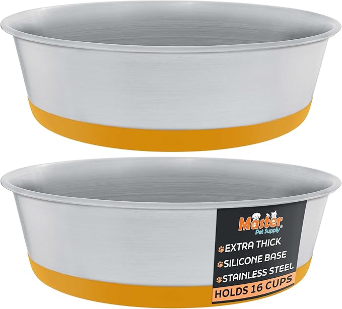 Master Pet Supply Stainless Steel Dog Bowls Set of 2 with Extra Thick Silicone Base - 16 Cup (128 oz) Mango Tango, Non-Slip, Dishwasher Safe Metal Bowls, Pet Dog Food Bowl for Dogs, Cats, Anti Rust