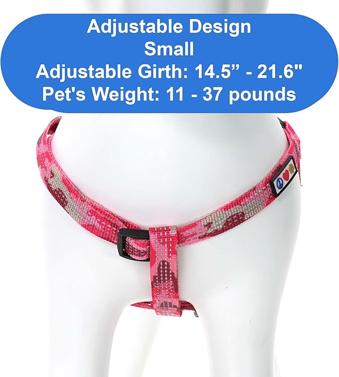Pawtitas Reflective Step-in Dog Harness – Adjustable No-Pull Vest for Puppies to Seniors, Safe & Comfortable, S Camo Pink