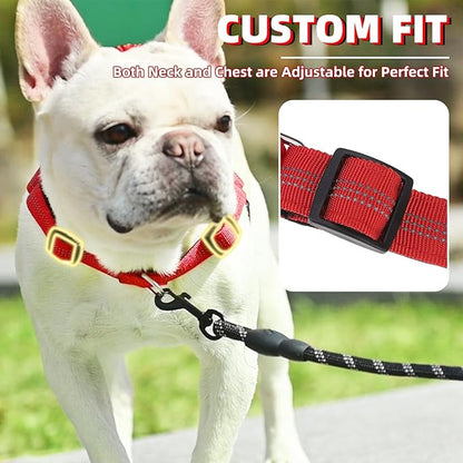 PUPTECK No Pull Dog Harness Medium Sized Dog, Adjustable Reflective Pet Vest Harness with Bungee Handle, Escape Proof No Choke Harness for Medium Dogs Walking Training, Red M