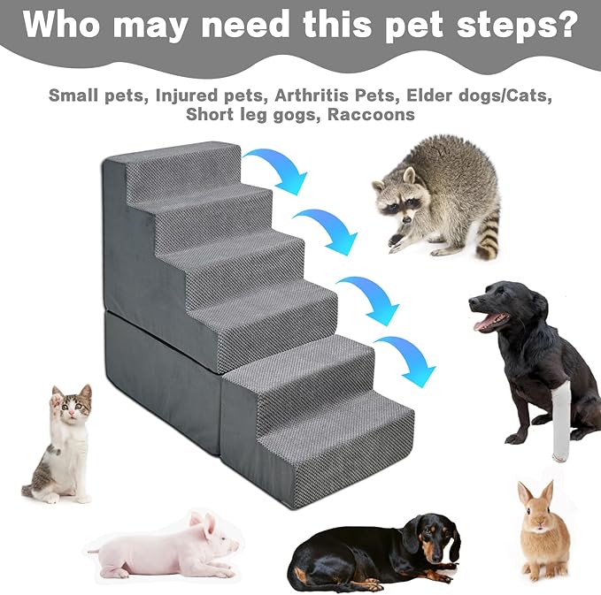 MALOROY Dog Steps for High Beds 30-32" H, 6-Step Dog Stairs for Small Dogs, 33D Foam Pet Steps for High Bed Climbing, Non-Slip Balanced Pet Stair Ramps for Bed Indoor, Grey