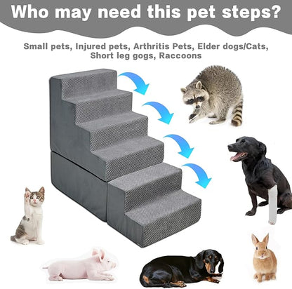 MALOROY Dog Steps for High Beds 30-32" H, 6-Step Dog Stairs for Small Dogs, 33D Foam Pet Steps for High Bed Climbing, Non-Slip Balanced Pet Stair Ramps for Bed Indoor, Grey