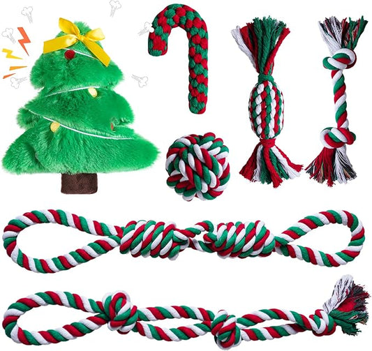 Aitmexcn Dog Rope Toys Set, 7 Pack Cotton Dog Toys for Large Dogs and Medium Small, Cute Interactive Squeaky Toy, Chewing Puppy Gaming Toy for Teeth Cleaning