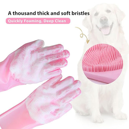 NVNAN Dog Shampoo Brush, Dog Bath Brush, and Dog Washing Gloves | Essential Dog Bath Supplies and Pet Grooming Gloves for Dogs and Cats (1 Pair, Pink)
