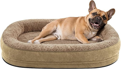JOEJOY Orthopedic Dog Bed for Medium Dogs, Egg-Crate Memory Foam Pet Bed with Bolster Sides, Waterproof Lining, Removable Washable Cover & Non-Slip Bottom, Light Brown