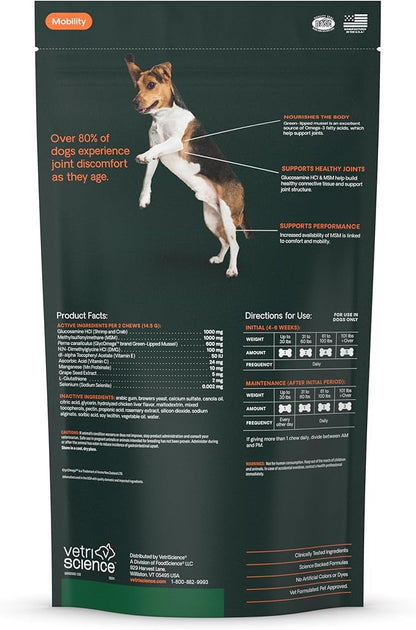 VetriScience Extra Strength Healthy Hip & Joint Chews, GlycoFlex 3, Glucosamine, Green-Lipped Mussel, Joint Support Supplement for Dogs, Promote Mobility & Soothe Joint Discomfort, Chicken, 120 Count