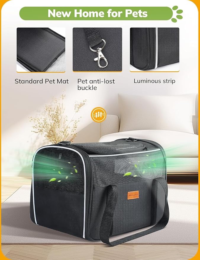 Morpilot Cat Carrier Soft - Portable Pet Carrier for Small or Medium Cats, Dogs and Puppy up to 14lbs, Airline Approved Dog Carrier with Safety Buckle - (Dark Gray)