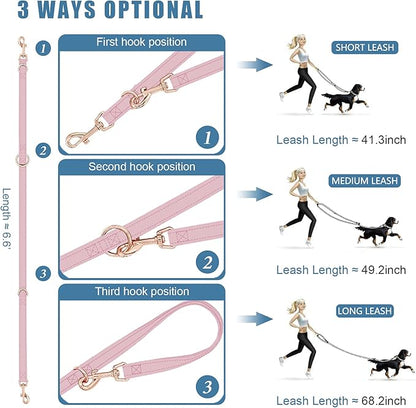 Soft Leather Dog Collar and Leash (6.6') Set - Stylish Rose Gold Heavy Duty Metal Buckle, 4 Adjustable Lengths Leash for Small Medium Large Dogs - Comfortable & Easy to Clean Pink L(15.4"-24.8")