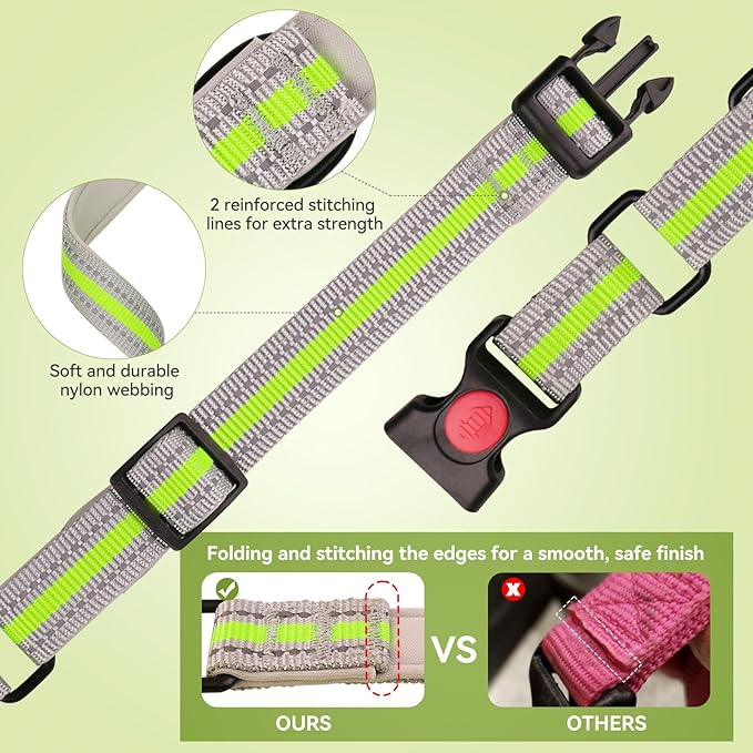 Martingale Collar for Dogs,Soft Neoprene Padded Reflective Martingale Collar and Leash Set Safety Buckle Nylon Martingale Collar for Puppy(Green&XS)
