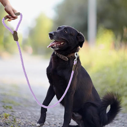Mile High Life Dog Leash, Braided Cotton Rope Leashes with Leather Handle - Heavy Duty Metal Clasp, 6FT, 1/2" Thick - Wedding, Walking & Training Leash for Small Medium Large Dogs (Purple)