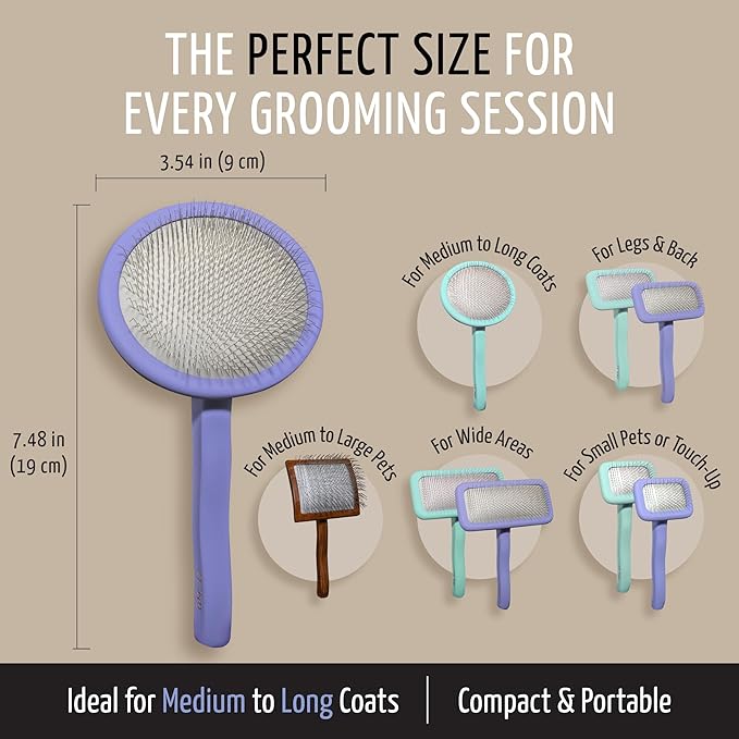 Tauro Pro Line Dog Brush for Shedding - Goldendoodle, Labradoodle & Poodle Long or Medium Hair - Slicker Brush for Dogs & Cat Grooming, Round Flexible Cushion & Non-Slip Grip (Size M - Purple)