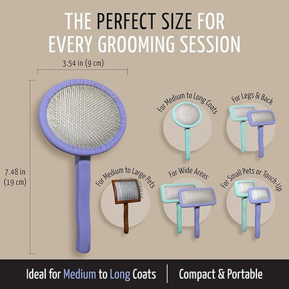Tauro Pro Line Dog Brush for Shedding - Goldendoodle, Labradoodle & Poodle Long or Medium Hair - Slicker Brush for Dogs & Cat Grooming, Round Flexible Cushion & Non-Slip Grip (Size M - Purple)