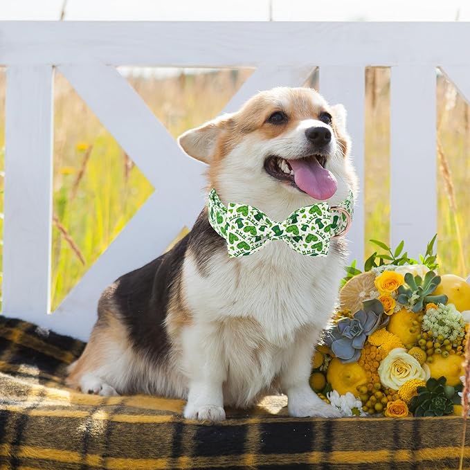 Unique Style Paws St. Patrick's Dog Collar with Bow Lucky Magic Hat Cotton Puppy Collars Navigation Wedding for Small Medium Large Dogs