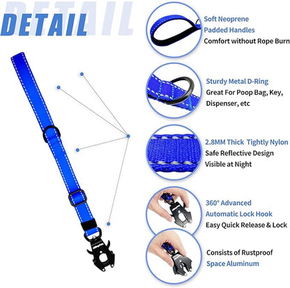 Strong Heavy Duty Dog Leash - Adjustable 15"-18" Reflective Nylon Training Leash with Padded Handle & Frog Clip, Traffic Control for Large Medium Dogs No Pull Walking Dark Blue