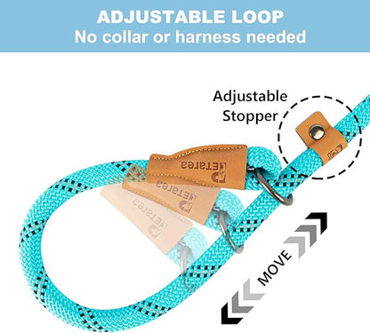 5 FT Slip Lead Dog Leash, Heavy Duty Rope Leash for Small Medium Large Dogs, No Pull Training Lead with Reflective Thread, Strong Comfortable Loop Leash (Teal Stripe, Large(1/2"))