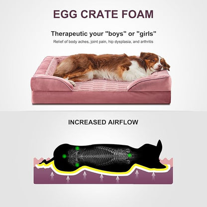 FURTIME Orthopedic Dog Beds for Large Dogs, Washable Dog Couch with Ultra Comfy Supportive Foam, High-Density Egg Crate Foam with Removable Cover, Pet Sofa Bed Waterproof, Nonskid Bottom