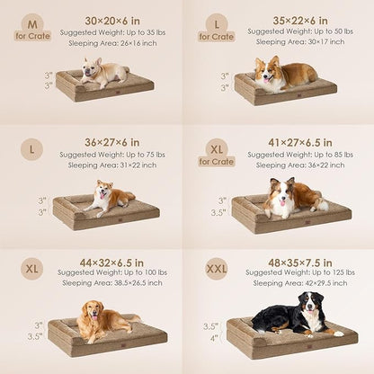 EHEYCIGA Orthopedic Dog Bed Medium Size Dogs, Memory Foam Dog Bed with Washable Removable Cover, Waterproof Pet Sofa Couch for Crate with Nonskid Bottom, 30x20x6, Camel