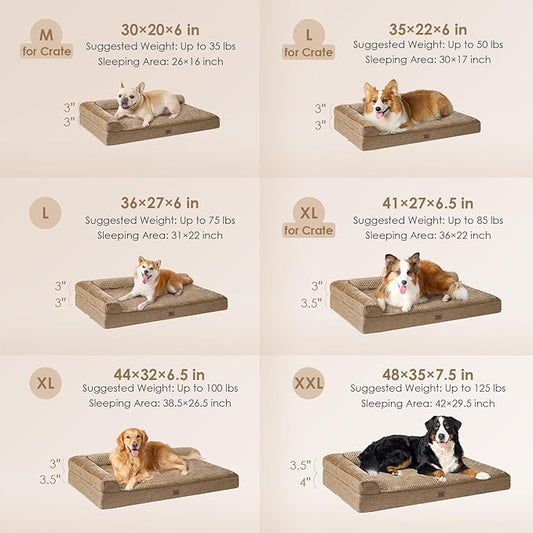 EHEYCIGA XL Dog Bed Memory Foam for Crate, Extra Large Dog Bed Orthopedic with Washable Removable Cover, Waterproof Pet Sofa Couch XLarge Size Dogs, 41x27x6.5, Camel