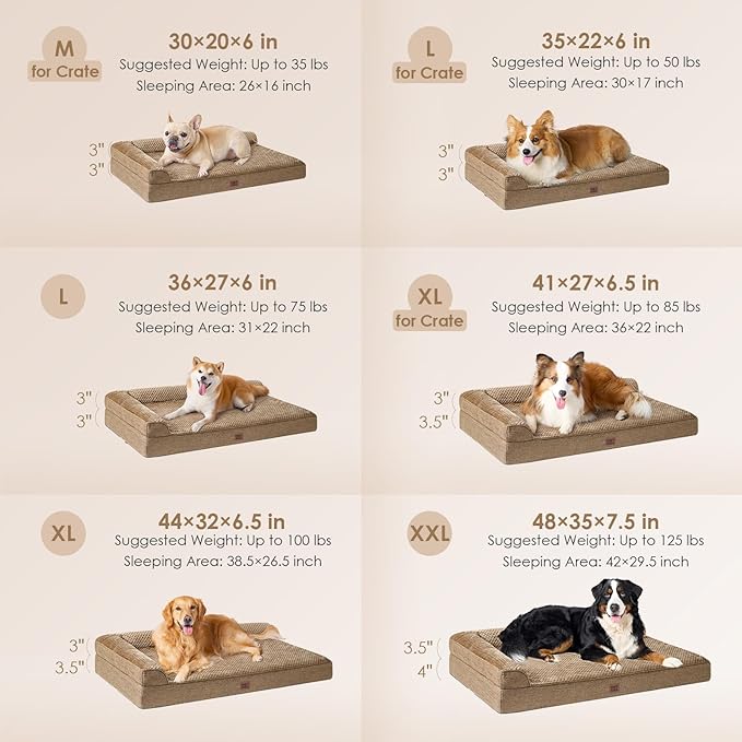 EHEYCIGA Memory Foam Dog Bed Large Size Dogs, Orthopedic Dog Bed Large with Washable Removable Cover, Waterproof Pet Sofa Couch with Nonskid Bottom, 36x27x6, Camel