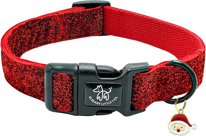 Elegant little tail Glittering Dog Collar, Christmas Cute Girl Boy Pet Collar Winter Red Bling Pet Collars with Durable Cotton Webbing Adjustable Dog Collars for X-Small Puppy