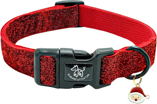 Elegant little tail Glittering Dog Collar, Christmas Cute Girl Boy Pet Collar Winter Red Bling Pet Collars with Durable Cotton Webbing Adjustable Dog Collars for X-Small Puppy