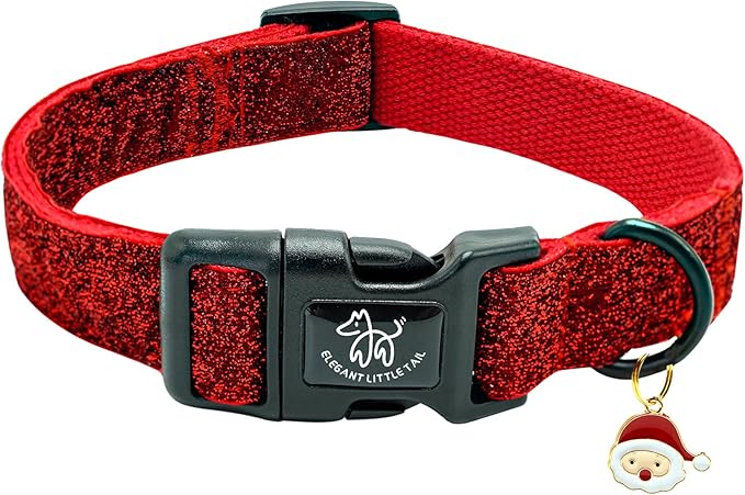 Elegant little tail Glittering Dog Collar, Christmas Cute Girl Boy Pet Collar Winter Red Bling Pet Collars with Durable Cotton Webbing Adjustable Dog Collars for Medium Dog