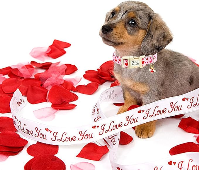 Valentine's Day Dog Collar, Cute Red Heart Adjustable Pet Collars Soft Comfortable Cotton Holiday Puppy Collar Cute Necklace Gift for Small Dogs