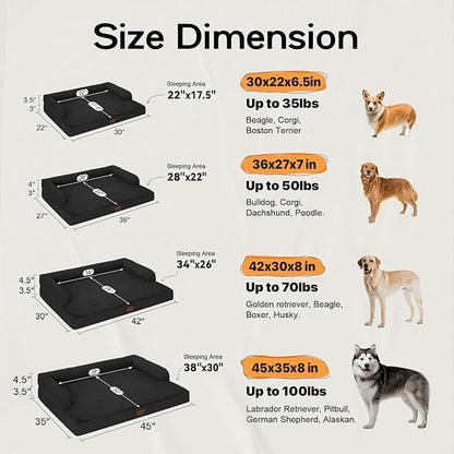 Orthopedic Bolster Dog Bed for Large Dogs – Memory Foam Cushion, Calming Support Design, Removable Washable Waterproof Cover, Non-Slip Bottom, Cozy Sleeping Space for Pets