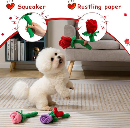 Hollypet Soft Squeaky Dog Toys, Plush No - Mess Chew Toys for Small and Medium Dogs and Non-Aggressive Chews, Puppy Teeth Cleaning Chew Toys, Roses